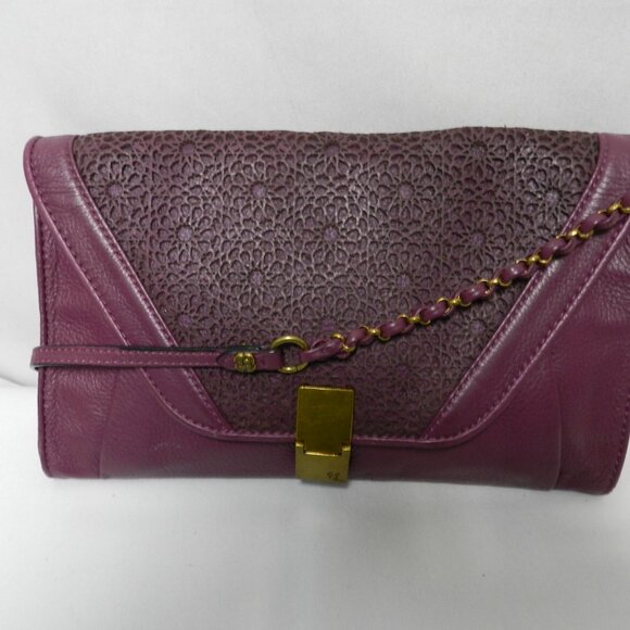 Elliott Lucca perforated purple Leather Crossbody bag purse clutch Convertible - Picture 2 of 12